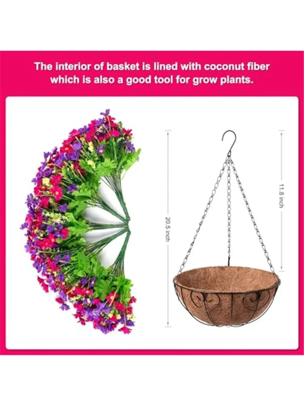 Plum Purple Artificial Daisy Hanging Basket Outdoor Patio Porch Silk Flowers